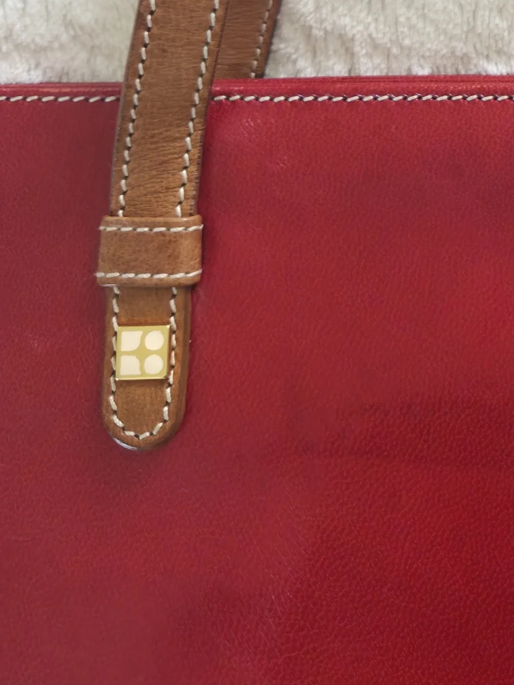 Vintage!!! Kate Spade ✨️ Red Leather Tote Bag with Tan Straps